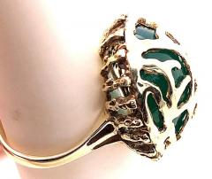 14 Karat Yellow Gold Oval Green Onyx with Filigree Overlay Solitaire Ring - 2834234