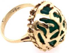 14 Karat Yellow Gold Oval Green Onyx with Filigree Overlay Solitaire Ring - 2834245