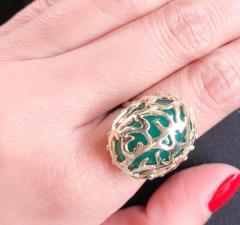 14 Karat Yellow Gold Oval Green Onyx with Filigree Overlay Solitaire Ring - 2834248