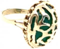 14 Karat Yellow Gold Oval Green Onyx with Filigree Overlay Solitaire Ring - 2834251