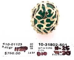 14 Karat Yellow Gold Oval Green Onyx with Filigree Overlay Solitaire Ring - 2834254