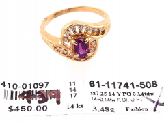 14 Karat Yellow Gold Purple Peridot Ring with Round Diamond Accents 0 14 TDW - 2553849