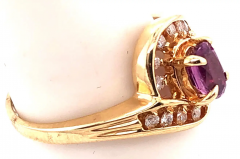 14 Karat Yellow Gold Purple Peridot Ring with Round Diamond Accents 0 14 TDW - 2553888