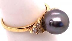 14 Karat Yellow Gold Ring Black Pearl Solitaire with Diamond Accents - 2737300