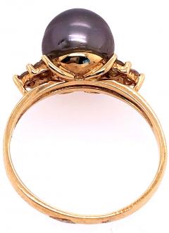 14 Karat Yellow Gold Ring Black Pearl Solitaire with Diamond Accents - 2737305