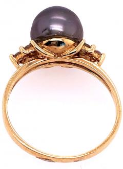 14 Karat Yellow Gold Ring Black Pearl Solitaire with Diamond Accents - 2737305