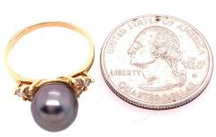 14 Karat Yellow Gold Ring Black Pearl Solitaire with Diamond Accents - 2737309