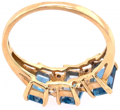 14 Karat Yellow Gold Ring Princess Cut Three Blue Topaz with Diamond Accents - 2553837