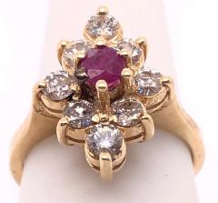 14 Karat Yellow Gold Ruby Center Framed In Diamonds Ring - 2780764