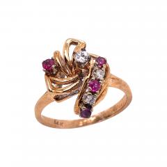 14 Karat Yellow Gold Ruby and Diamond Freeform Contemporary Ring - 2839037