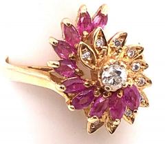 14 Karat Yellow Gold Ruby and Diamond Swirl Ring - 1244308