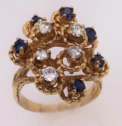 14 Karat Yellow Gold Sapphire and Diamond Cluster Ring - 2765756