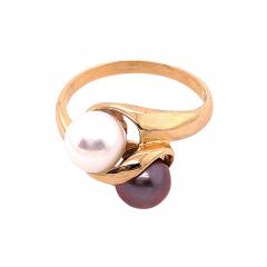 14 Karat Yellow Gold White and Black Cultured Pearl Free Form Ring - 2839022