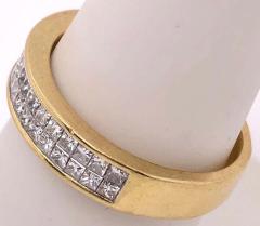 14 Karat Yellow Gold and Double Row Cushion Cut Diamond Wedding Band Ring - 2930925