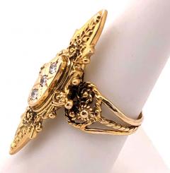 14 Karat Yellow Gold and Three Diamond Freeform Ring - 2852566