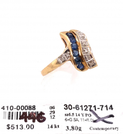 14 Karat Yellow and White Gold Blue Sapphire and Diamond Contemporary Ring - 2553822