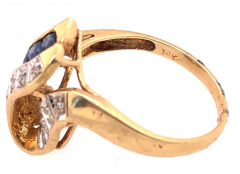 14 Karat Yellow and White Gold Blue Sapphire and Diamond Contemporary Ring - 2553823