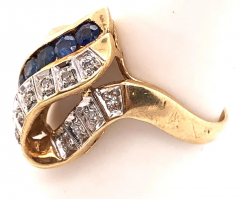 14 Karat Yellow and White Gold Blue Sapphire and Diamond Contemporary Ring - 2553825