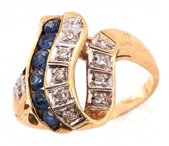 14 Karat Yellow and White Gold Blue Sapphire and Diamond Contemporary Ring - 2553872