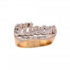 14 Karat Yellow and White Gold Name Alison Signet Ring with Diamonds - 2839043