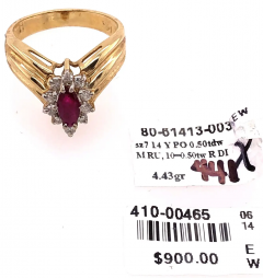 14 Karat Yellow and White Gold Ruby Ring with Diamond Accents 0 50 TDW - 2553835