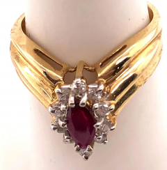 14 Karat Yellow and White Gold Ruby Ring with Diamond Accents 0 50 TDW - 2553860