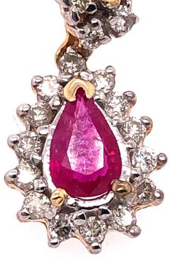14 Karat Yellow and White Gold Ruby with Diamond Accent Drop Dangle Earrings - 1244244