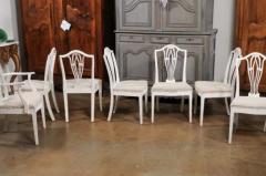14 Swedish 1910s Painted Dining Chairs with Carved Splats and Tapered Legs - 3491229