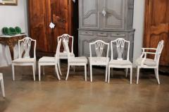 14 Swedish 1910s Painted Dining Chairs with Carved Splats and Tapered Legs - 3491235