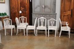14 Swedish 1910s Painted Dining Chairs with Carved Splats and Tapered Legs - 3491238