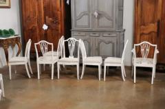 14 Swedish 1910s Painted Dining Chairs with Carved Splats and Tapered Legs - 3491269