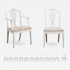 14 Swedish 1910s Painted Dining Chairs with Carved Splats and Tapered Legs - 3493310