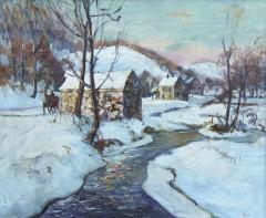 Walter Emerson Baum Oil on Canvas Winter Landscape Entitled Mill  - 6772