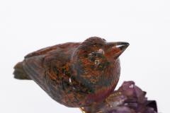 14K Gold Carved Jasper Bird on an Amethyst Rock Geode - 2592977