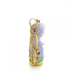 14K Gold Carved Lavender Jade Buddha Pendant Necklace - 3574323