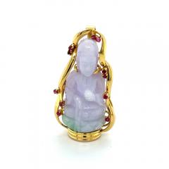 14K Gold Carved Lavender Jade Buddha Pendant Necklace - 3574328