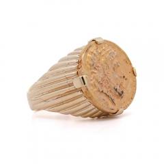 14K Gold Intaglio Zeus Coin Ribbed Band Signet Mens Ring - 3934065