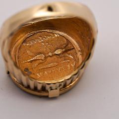 14K Gold Intaglio Zeus Coin Ribbed Band Signet Mens Ring - 3934080