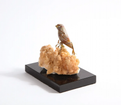 14K Gold Mounted Agate Bird on Selenium Stone Mounted on Black Glass - 2433298