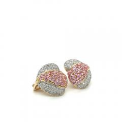 14K Gold Pink Sapphire and Diamond Heart Shaped Cluster Clip On Earrings - 3556696
