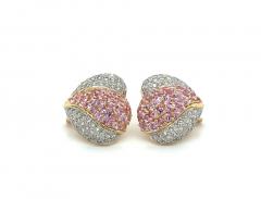 14K Gold Pink Sapphire and Diamond Heart Shaped Cluster Clip On Earrings - 3556698