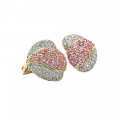 14K Gold Pink Sapphire and Diamond Heart Shaped Cluster Clip On Earrings - 3610531