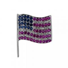 14K Gold Ruby Sapphire Diamond USA American Flag Brooch - 4054230