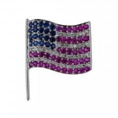 14K Gold Ruby Sapphire Diamond USA American Flag Brooch - 4054323