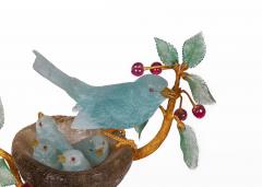 14K Gold Ruby and Aquamarine Study Birds and Nest in Cherry Tree by Zadora - 2593714