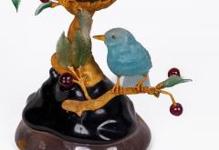 14K Gold Ruby and Aquamarine Study Birds and Nest in Cherry Tree by Zadora - 2593720