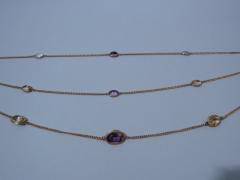 14K Gold Semi Precious Stones Chain Circa 1930 - 3748291