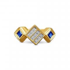 14K Gold Unisex Princess Cut Diamond and Blue Sapphire Cluster Ring - 3633399