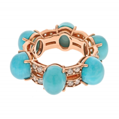 14K ROSE GOLD 6 CABOCHON TURQUOISE DIAMOND RING - 2858236