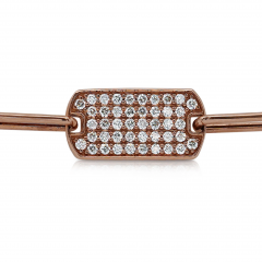 14K Rose Gold ID Tag Round Diamond Pave Cable Link Chain Bracelet - 3746962